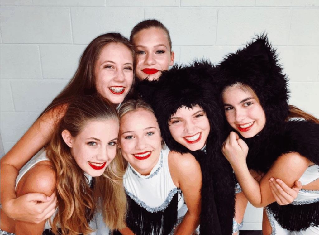 Dance Force Kick Team-2017 Front row: Lucy Brocato, Asia Biddle, Maddie McCutchin, Lucia Saenz Back row: Lily Tickle, Asia Biddle
