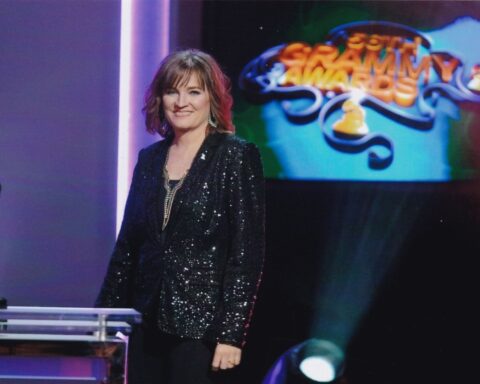 Christine Albert speaks at the 56th Annual GRAMMYs®. Photo courtesy of the Recording Academy®