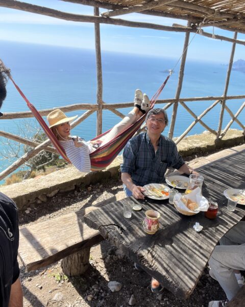 Their Italian hiking guide, Mela Sarajane Dailey, Peter Bay, and Colin Bay