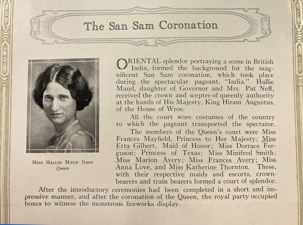 Description of the San Sam Festival 1923, courtesy Austin History Center, City of Austin