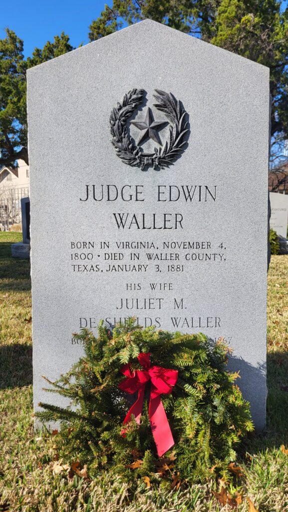 Edwin Waller’s Gravestone in the Texas State Cemetery (Grave of Edwin Waller Sr. Image available on the Internet and included in accordance with Title 17 U.S.C. Section 107.)