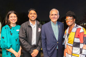 Preservation Austin Executive Director Lindsey Derrington, Austin Councilmember Zo Qadri, Congressman Lloyd Doggett, Preservation Austin Board President Miriam Conner.