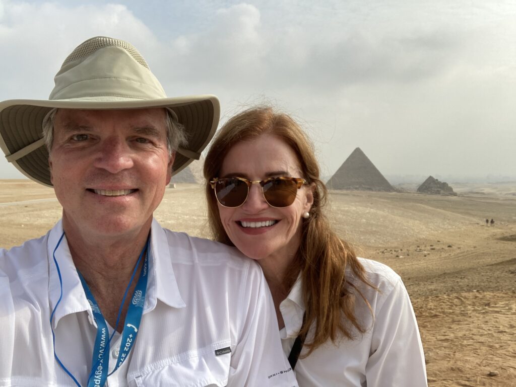 Kelley Cooper McClure with her husband Gary in Egypt. They go on a hiking or biking trip at least once a year.