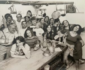 The Sweetish Hill crew backstage. Patricia is second from right, with pigtails. Her late husband, Dr. Joe Slate, is in the second row, far left, and her business partner, Tom Neuhaus, is in the top row, second from the left.