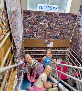 ChampionsTX photo collage collection captures the years Emma (striped shirt), Alice (pink skirt) Ruby (blue)