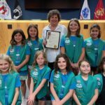 Rawson Saunders School Girl Scout Juniors, 4th grade, standing, Makena, Sara, Alison Alter, Emilia, Emma; kneeling, Lucia, Megan, Evelyn, Fabi, Phoebe