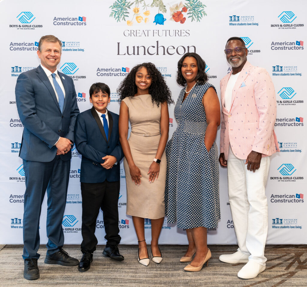 BGCAA Board Chair Mario Zambrano, 2025 Junior Youth of the Year Atal M., 2025 BGCAA Youth of the Year Na’Siah M., BGCAA CEO Zenae Campbell, and BGCAA Board Member Brian Jones