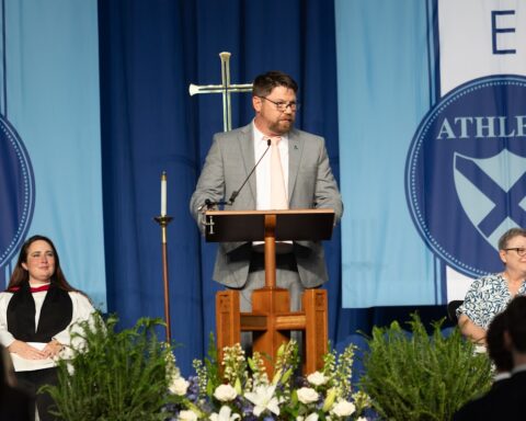 Upper School Chaplain, The Rev. Whitney Kirby, History Department Chair and Class of 2025 Dean, Justin Jones, and Head of School, Melissa Grubb