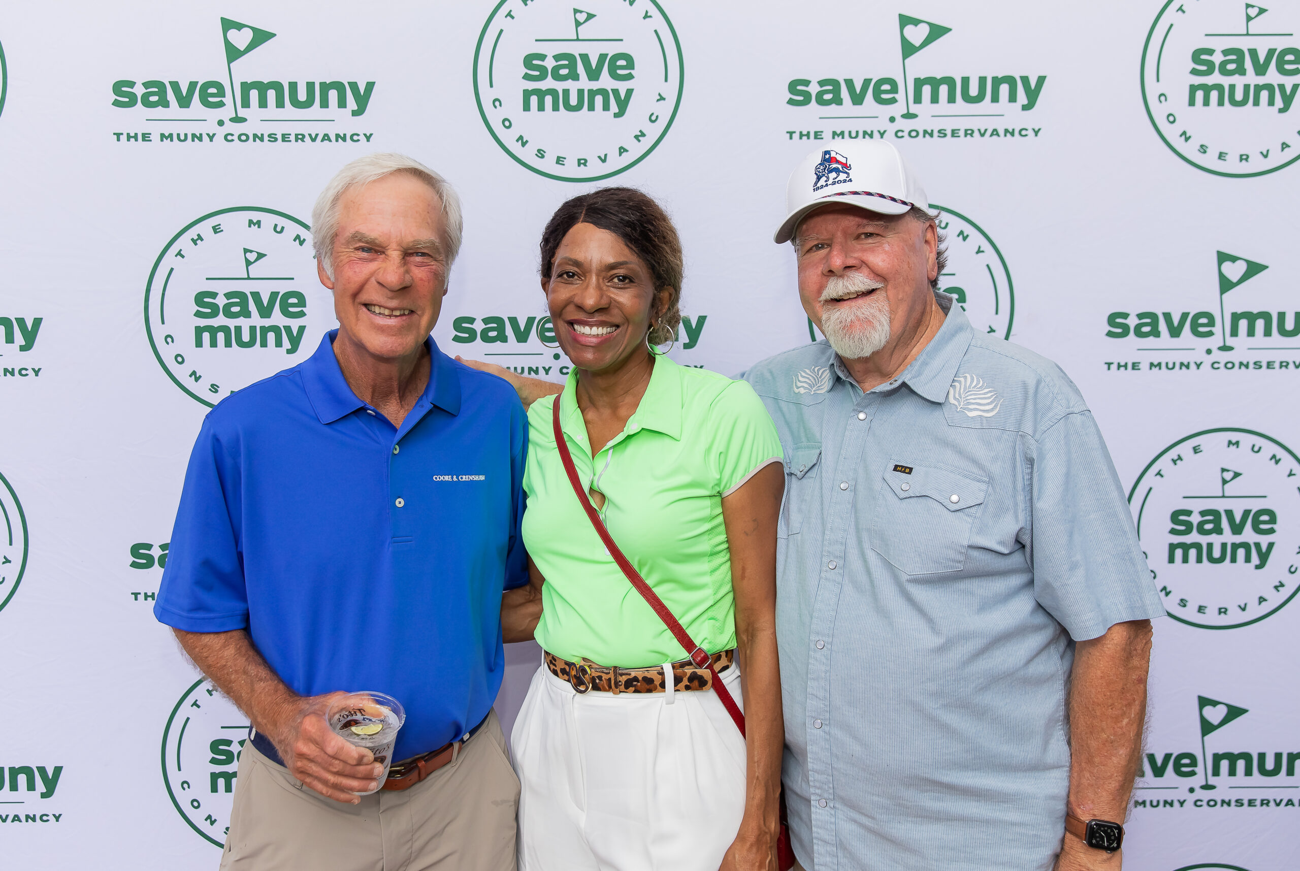 Muny Conservancy co-chair Ben Crenshaw, Muny Conservancy Board Member Gigi Bryant, Muny Conservancy board member and Event MC Ed Clements