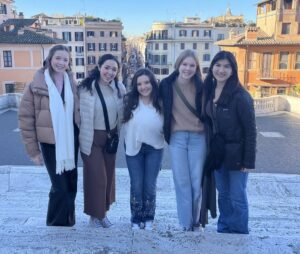 Genevieve Pugtnant, Isa Creixell, Annabelle Judson, Evelyn Bell, Gabrielle Lakkis on the Spanish Steps in Rome, Italy