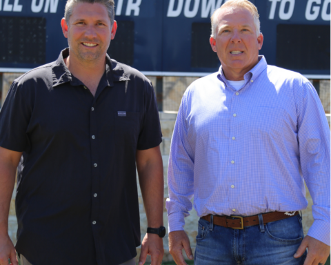 Regent’s new head coach Kyle Shotwell with former head coach Tim Phillips