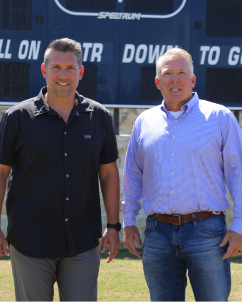 Regent’s new head coach Kyle Shotwell with former head coach Tim Phillips