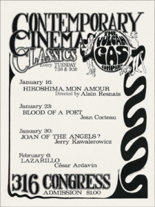 Contemporary Cinema Classics at The Vulcan Gas Company, designed by Gilbert Shelton, 1968