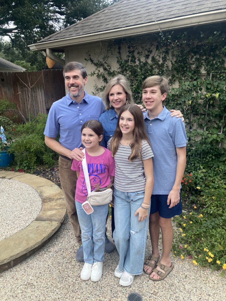 Mary Ann Benson’s son Charlie with her daughter-in-law Lindsey and grandson Nash with granddaughters Rosie (front row left) and Maeve (front row right)