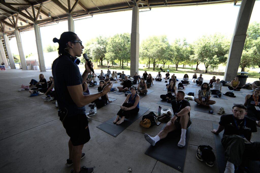 JJ Ruescas leading a Syncing Breath, Energy Connection Class