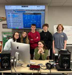 Mini-course Sounds of Movies Class co-taught by SMCA Alum Grace Uselman (seated), with SMCA Students Haley Slovacek, Charli Vinklarek, Caelan Temple, Sage Gurasich, Mark Young