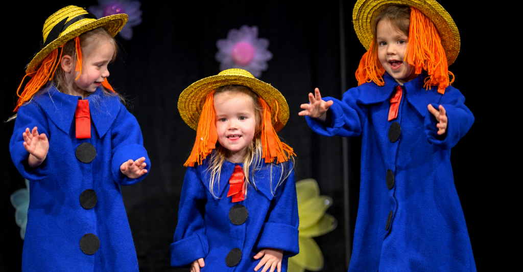 Isla Hancock, Mills Cole, and Sailor Stuart bring the storybook character Madeline to life in Casner’s Spring Program