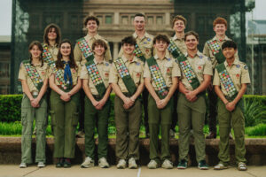 Front row: Jane McKenna, Juliet Auby, Samson Celerier, Jack Reichenberg, Rory Comstock, Woods Smith, and John Wilson Back row: Sara Jane Ellison, Preston Sims, Stephen Eidson, Billings Key, and Colten Cumby