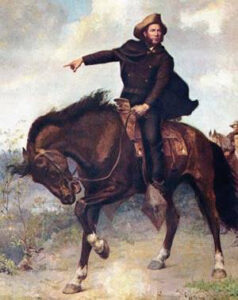 Sam Houston on horseback at the Battle of San Jacinto, Image in the Public Domain.