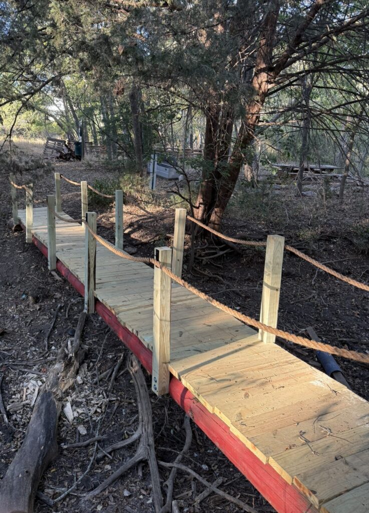 Case Callender’s reconstructed 20-foot bridge on the grounds of Camp Mabry