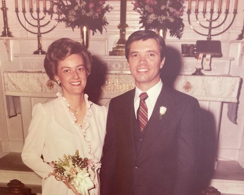 Kay Fitzpatrick and Charles Finnell married on Feb. 12, 1981, in the historic 1845 Chapel at St. David’s Episcopal Church in Austin